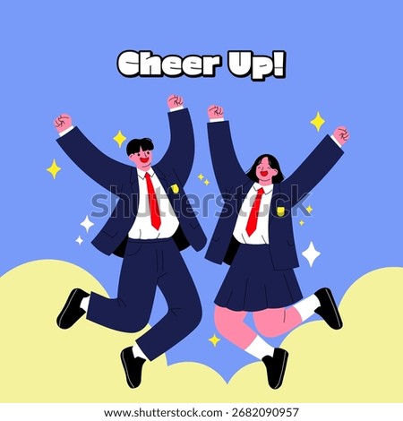 Happy Students Jumping in School Uniform