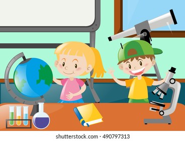 Happy students learning in classroom illustration
