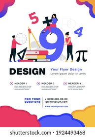 Happy students learning math in college or school isolated flat vector illustration. Cartoon digits, geometry figures, algebra formulas and arithmetic symbols. Education and knowledge concept