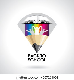 happy students with pencil icon. educational symbol