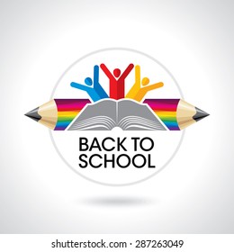happy students with pencil icon. educational symbol