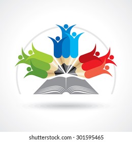 happy students with pencil icon. educational symbol