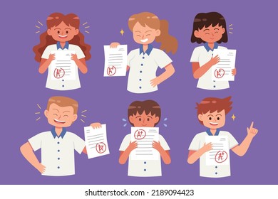 Happy students showing good test results