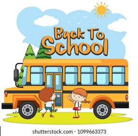 Happy Students Taking School Bus Illustration Stock Vector (Royalty ...