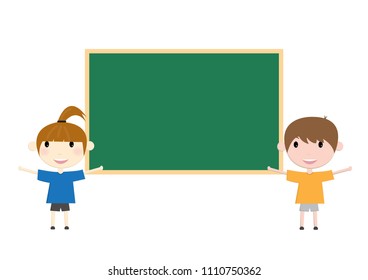 Happy students are talking with green board.Vector illustration character design.
