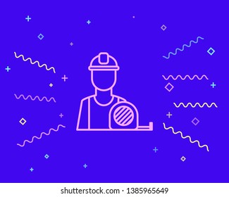 Happy style Builder line icon, build and repair, construction worker sign