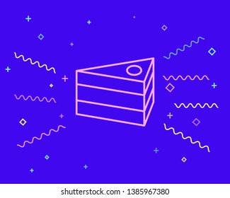 Happy style Icon of cake. Graphic piece of birthday cake