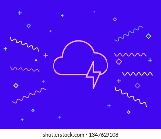 Happy style Storm cloud with rain and lightning. Thunderstorm illustration