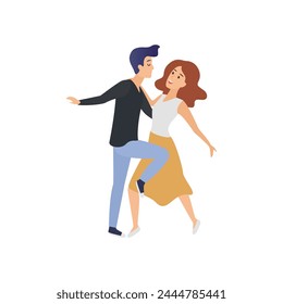 Happy stylized dancing couple. Dance party, dancing group, active lifestyle flat vector illustration