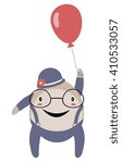 Happy stylized spectacled man with balloon isolated on white background