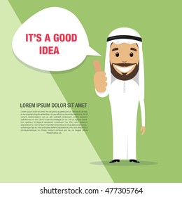 Happy successful Arabic businessman. Vector illustration