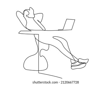 happy successful business person confident leaning back sitting comfortably on chair with laptop
