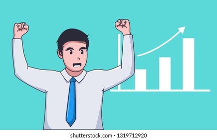 Happy Successful Businessman with growth graph