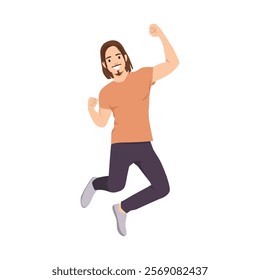 Happy successful businessman jump. Flat vector illustration isolated on white background