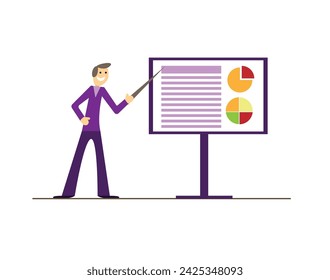 Happy Successful Businessman Smiling and Showing Presentation. Doing business and success concept vector art