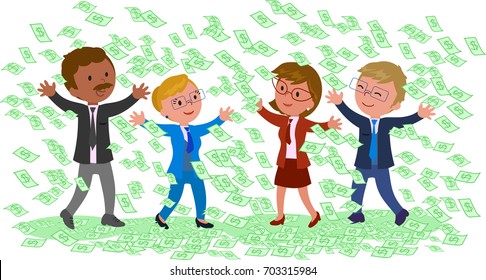 Happy successful businessmen with a lot of cash vector illustration