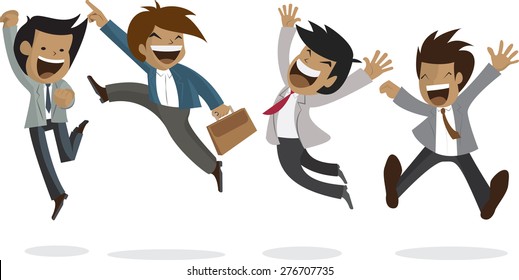 Happy and successful businesspeople, jumping in the air, business concept in teamwork and corporation.