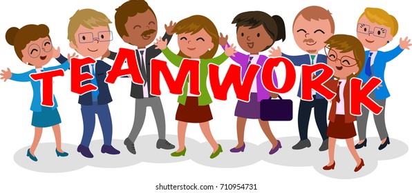 Happy successful exulting business teamwork vector illustration