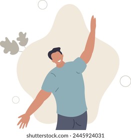 happy successful man enjoys life.fun dance move.flat vector illustration.