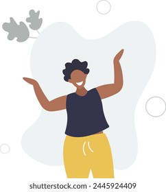 happy successful woman enjoys life.afro character posing.flat vector illustration.