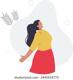 happy successful woman enjoys life.young character posing in profile.flat vector illustration.