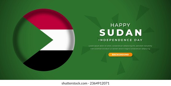 Happy Sudan Independence Day Design Paper Cut Shapes Background Illustration for Poster, Banner, Advertising, Greeting Card