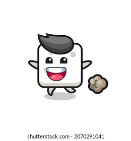la caricatura del cubo de azúcar feliz con pose para correr , diseño de estilo lindo para camiseta, pegatina, elemento logo