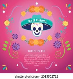 Happy sugar skull for Day of the Dead. Mexican tradition. Template for decorated with Mexican elements. Vector illustration for literary calaverita, party poster, party flyer, Halloween, post card