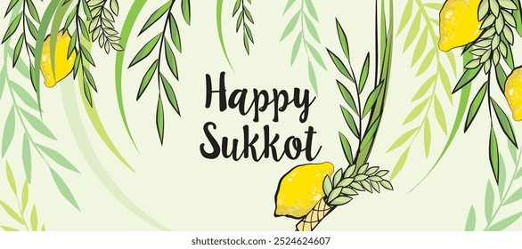 Happy Sukkot banner. Jewish festival