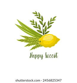 Happy Sukkot composition. Freehand drawing, isolate on a white background, clipart. Vector