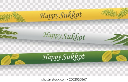 Happy Sukkot. Decorations For The Jewish Holiday Of Tabernacles With Etrog, Lulav, Arava, Hadas. Vector Illustration