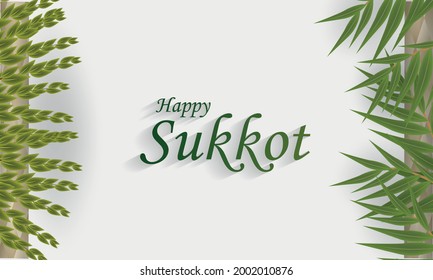 Happy Sukkot. Decorations for the Jewish holiday of tabernacles with etrog, lulav, arava, hadas. Vector illustration