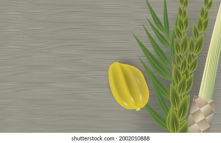 Happy Sukkot. Decorations for the Jewish holiday of tabernacles with etrog, lulav, arava, hadas. Vector illustration