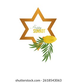 Happy Sukkot. Decorations for the Jewish holiday of tabernacles with etrog, lulav, arava, hadas. Vector illustration