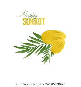 Happy Sukkot. Decorations for the Jewish holiday of tabernacles with etrog, lulav, arava, hadas. Vector illustration
