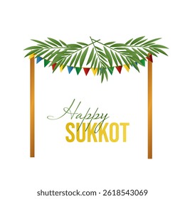 Happy Sukkot. Decorations for the Jewish holiday of tabernacles with etrog, lulav, arava, hadas. Vector illustration