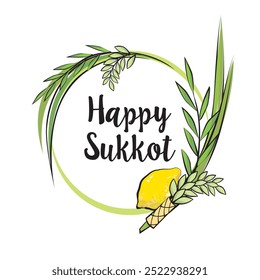 Happy sukkot. Etrog, lulav, sukkah. Jewish Holidays.