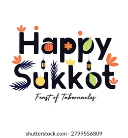 Happy Sukkot Feast of Tabernacles Typography Vector