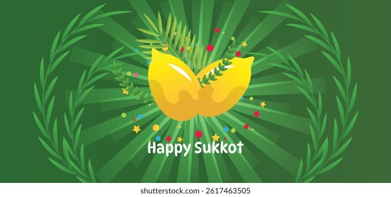 Happy Sukkot Jewish Holiday Celebration Background.