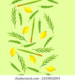 Happy Sukkot seamless pattern. Holiday background with Jewish festival traditional symbols.