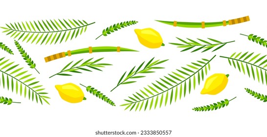 Happy Sukkot seamless pattern. Holiday background with Jewish festival traditional symbols.