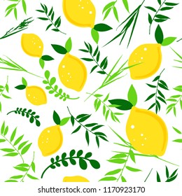 Happy Sukkot seamless pattern. Jewish holiday endless background. Repeating texture with plants.