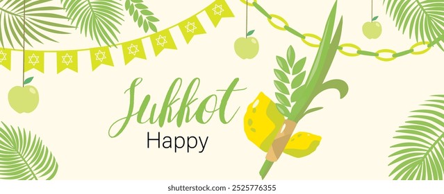 Happy Sukkoth, Hebrew fest. Lulav, etrog, sukkah 