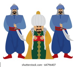 Happy sultan with his guards. 