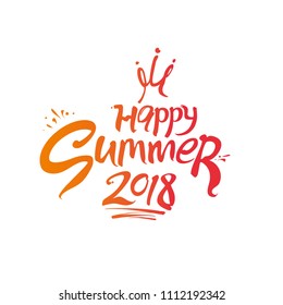 Happy Summer. 2018. Seasonal logo. Inscription and crown. Vector lettering template. 