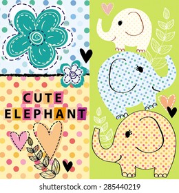 Happy Summer Baby Elephant Flower Heart Lovely Polka Dot Vector Illustration