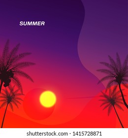 happy summer background,sunset sea  vector.
