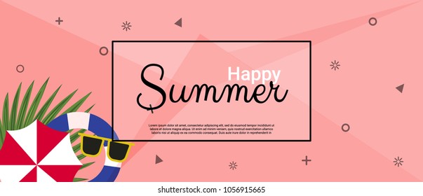 Happy summer banner design and illustration with summer accessories.