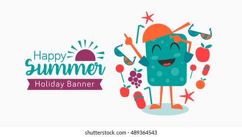 Happy summer bckground with funny cartoon character.Vector illustration eps.10