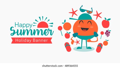 Happy summer bckground with funny cartoon character.Vector illustration eps.10